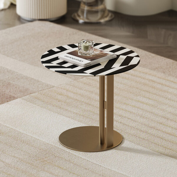 Light luxury stainless steel zebra print living room side table